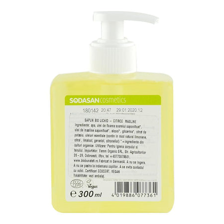 Sapun Lichid si Gel de Dus cu Citrice si Masline Sodasan, bio, 300 ml