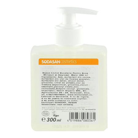 Sapun Lichid Bucatarie pentru Scos Mirosuri si Degresat Maini Sodasan, bio, 300 ml