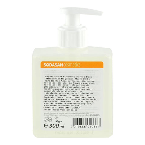 Sapun Lichid Bucatarie pentru Scos Mirosuri si Degresat Maini Sodasan, bio, 300 ml