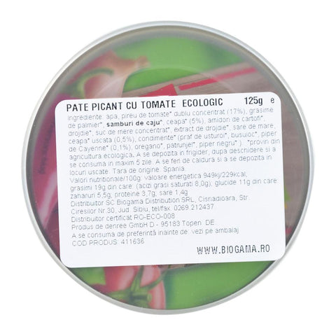 Pate picant cu tomate, Dennree, bio, 125 g
