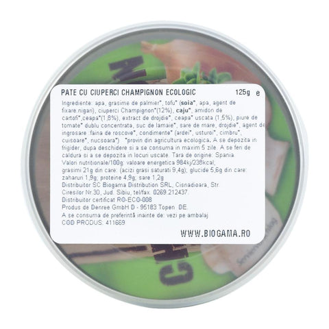 Pate cu ciuperci champignon, Dennree, bio, 125 g