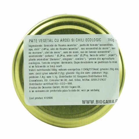 Pate vegetal cu ardei si chili, bio, 180g