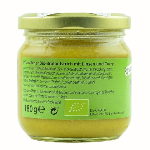 Pate vegetal cu linte si curry, bio, 180g