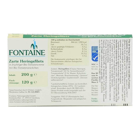 File de hering in sos bio de rosii Fontaine 200 g, conserva de peste