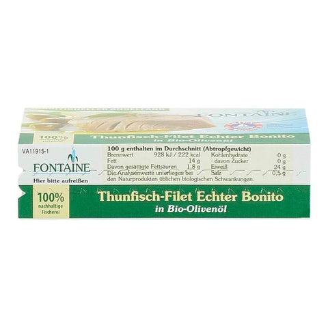 File de ton in ulei bio de masline Fontaine, 120 g, conserva de peste