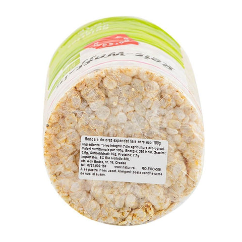 Rondele de Orez Integral Expandat fara Sare Bio 100g