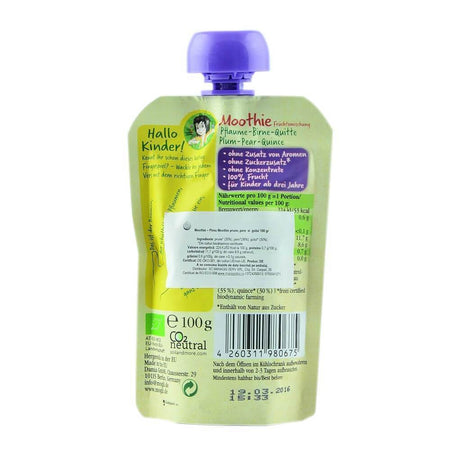 Piureuri din fructe de prune, pere, gutui, bio, 100 gr