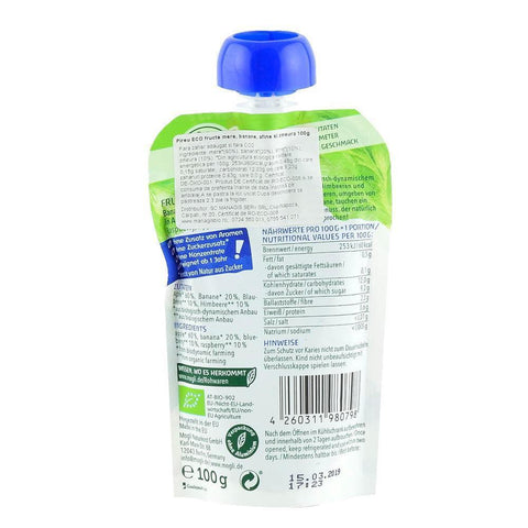 Piure de Fructe Mogli cu Afine, Zmeura, Mar, Banane, bio, 100 g