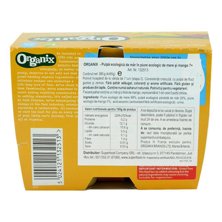 Piure Organix Pulpa de Mere si Mango, de la 7 luni, bio, 4x95 g