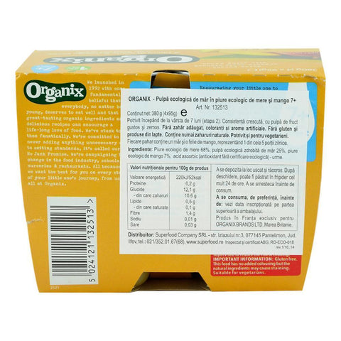 Piure Organix Pulpa de Mere si Mango, de la 7 luni, bio, 4x95 g