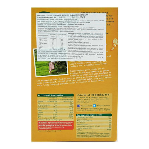 Cereale Organix Muesli cu Banane, Piersici si Mere, de la 10 luni, bio, 200 g