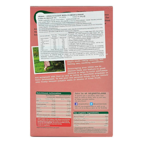 Cereale Organix Muesli cu Zmeura si Banane, de la 10 luni, bio, 200 g