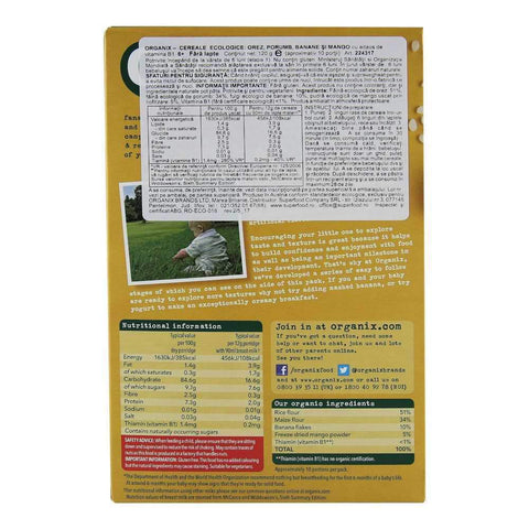 Cereale Organix din Orez Integral si Porumb cu Banane si Mango, de la 6 luni, bio, 120 g