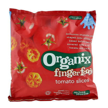 Snack Organix Finger Feliute din Porumb expandat cu Rosii si Morcovi, de la 7 luni, bio, 20 g