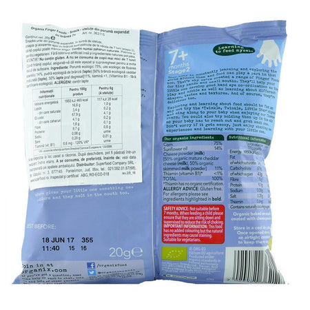 Snack Organix Finger Stelute din Porumb expandat cu Cascaval, de la 7 luni, bio, 20 g