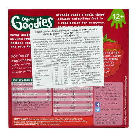 Batoane Crocante Organix Goodies cu Fructe de Padure, de la 12 luni, 6x18 g