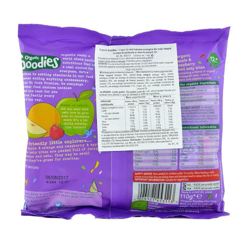 Mini Batoane Organix Goodies cu Mere, Portocale si Zmeura, de la 12 luni, bio, 110 g