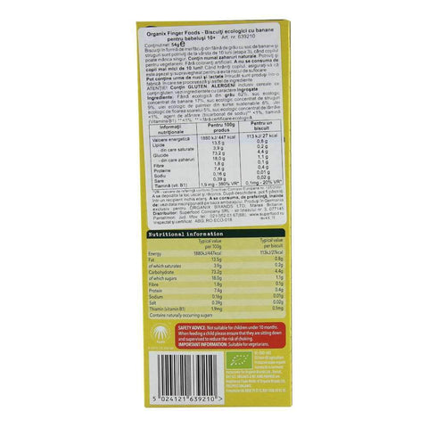 Biscuiti Organix Finger cu Banane pentru Bebelusi, de la 10 luni, bio, 54 g