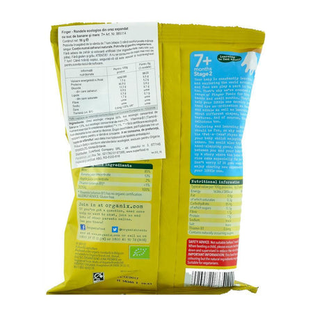 Rondele Organix Finger din Orez expandat cu Banane, de la 7 luni, bio, 50 g