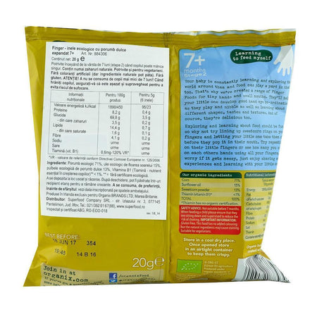 Snack Organix Finger Inele din Porumb dulce expandat, de la 7 luni, bio, 20 g