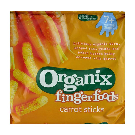 Snack Organix Finger Stixuri din Porumb expandat cu Morcovi, de la 7 luni, bio, 20 g