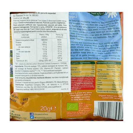 Snack Organix Finger Stixuri din Porumb expandat cu Morcovi, de la 7 luni, bio, 20 g