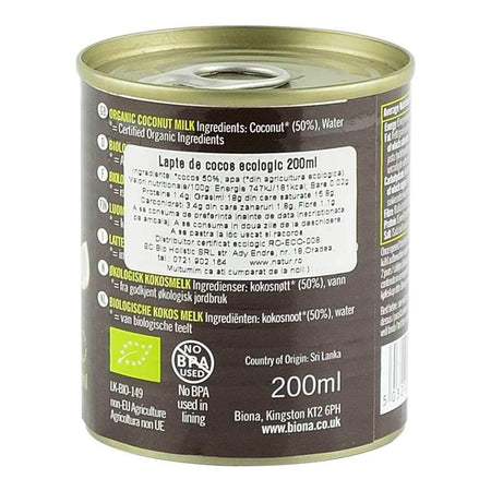 Lapte de cocos Biona, bio, 200 ml