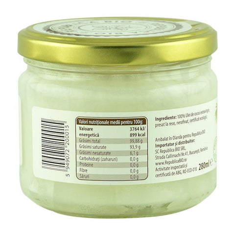 Ulei de cocos Republica BIO 280 ml, extravirgin, presat la rece, bio