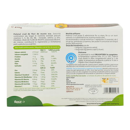 Polen Crud Apiland de Flori de Munte, bio, 250 g