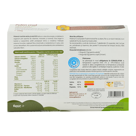 Polen Crud Apiland de Salcie si Mar, bio, 250 g
