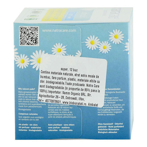 Absorbante Ultra cu Aripioare Super Natracare, 12 buc, bio