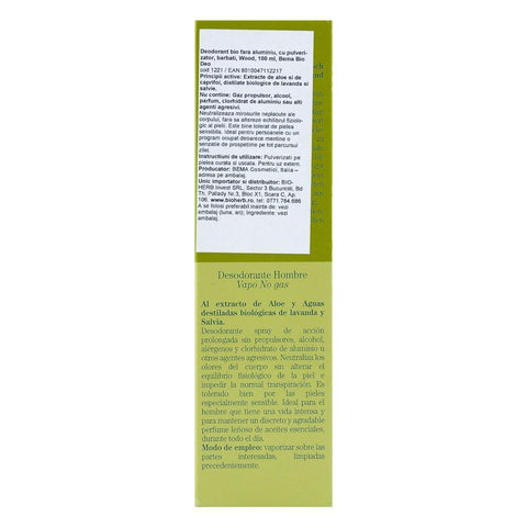 Deodorant Wood fara aluminiu pentru barbati, cu pulverizator, Bema, bio, 100 ml