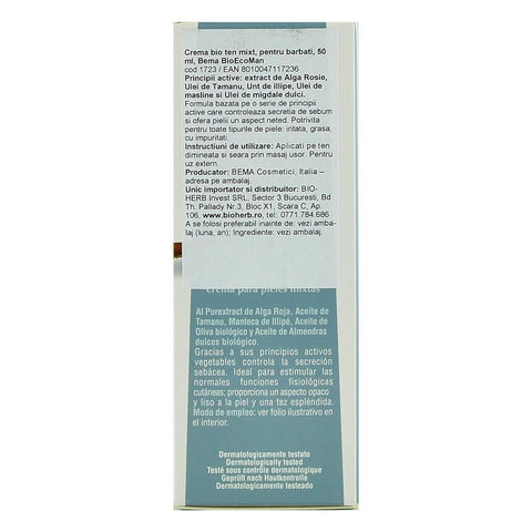 Crema pentru ten mixt, Bema BioEcoMan,  pentru barbati, bio, 50 ml