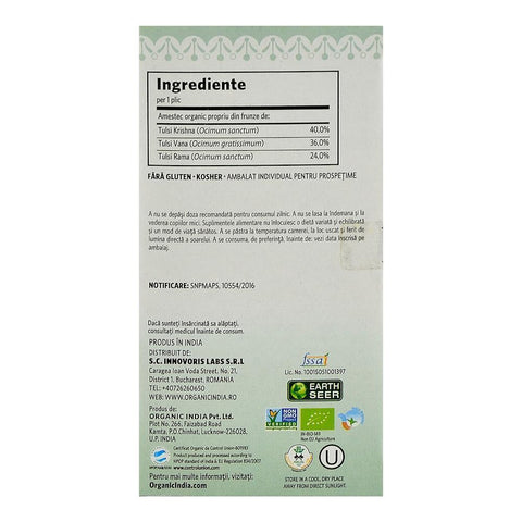 Ceai Tulsi Original Organic India, bio, 18 plicuri, 32,4 g