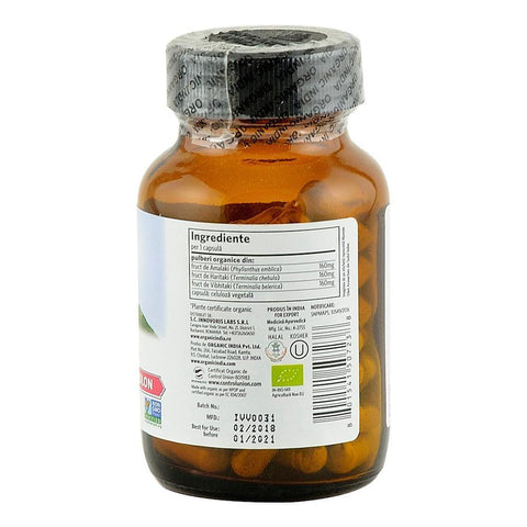 Triphala Organic India supliment nutritiv (480 mg), bio, 60 capsule (28,8 g)