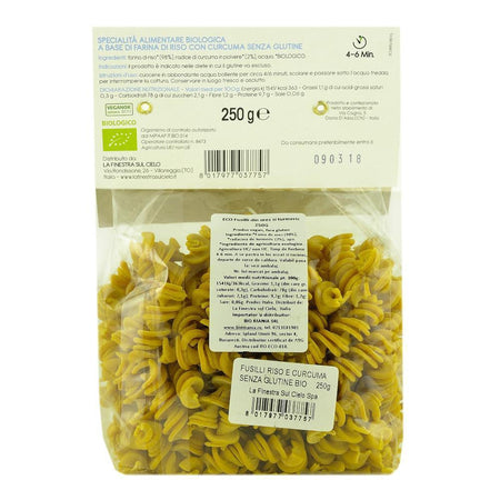 Paste fusilli din orez cu turmeric La Finestra sul Cielo, fara gluten, 250 g, bio,