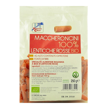 Paste Maccheroncini din linte rosie 100%, La Finestra sul Cielo, 250 g, bio