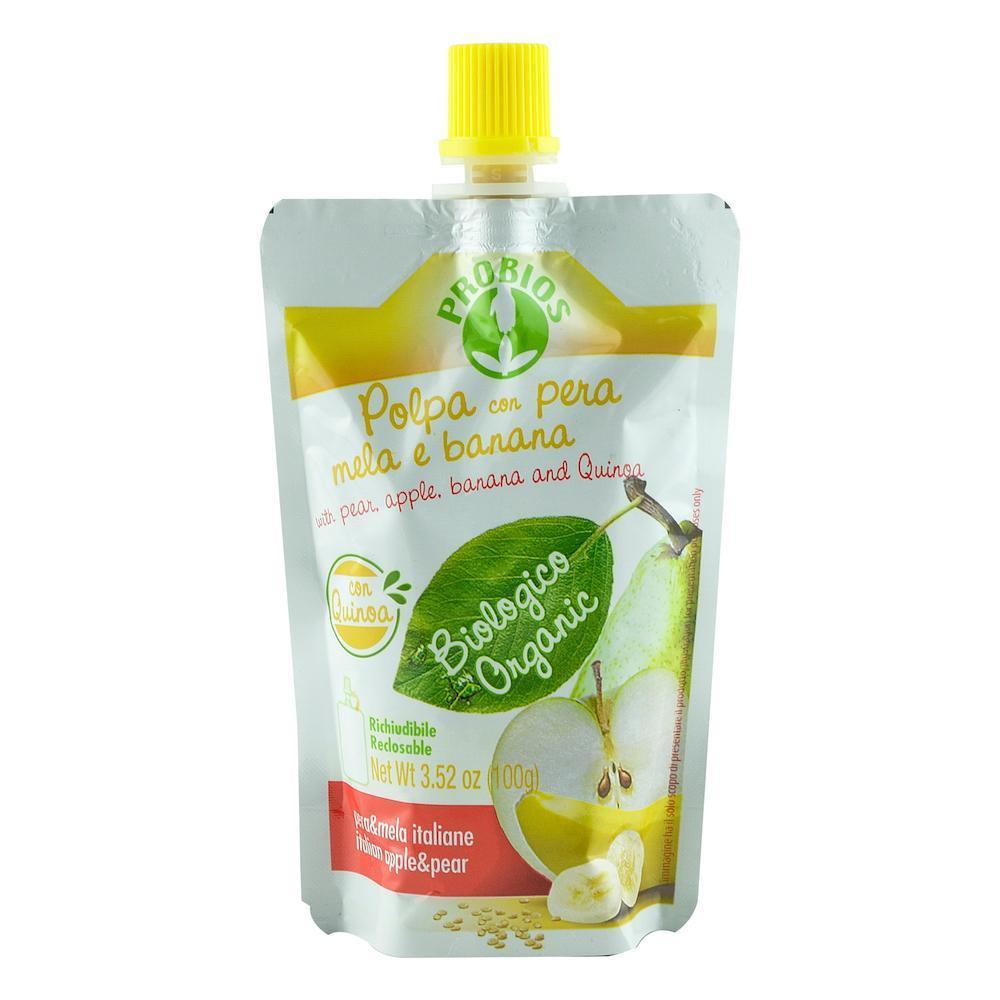 Piure de fructe fara zahar, din Pere, Mere, Banane si Quinoa, Probios, bio, 100 g