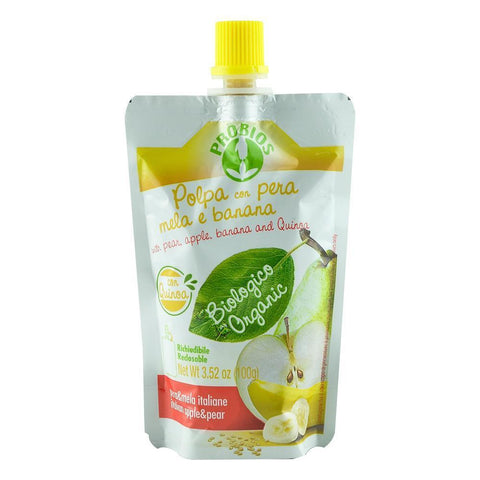 Piure de fructe fara zahar, din Pere, Mere, Banane si Quinoa, Probios, bio, 100 g