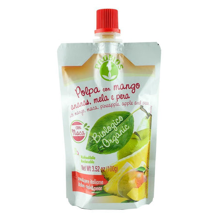Piure de fructe fara zahar, din Mere, Pere, Ananas, Mango si Maca, Probios, bio, 100 g