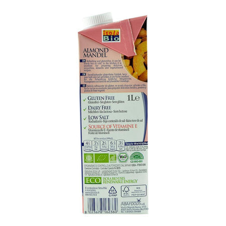 Lapte de Migdale fara gluten, fara zahar, Isola Bio, bio, 1000 ml