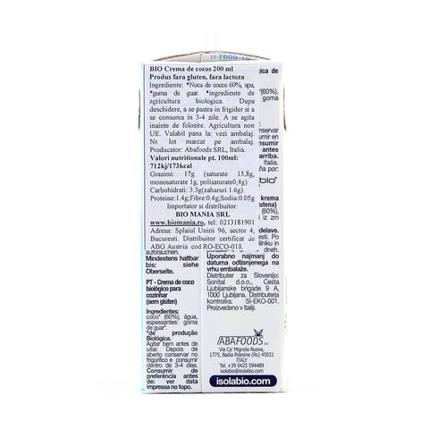 Crema de Cocos 200ml  (Smantana Vegetala fara gluten , fara zahar, fara Lactoza) - Republica BIO