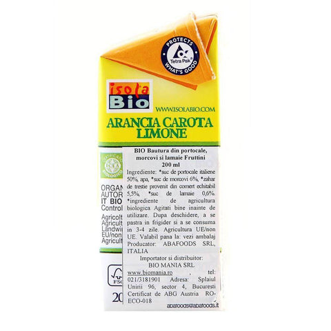 Nectar de Portocale, Morcov si Lamaie Fruttini 200ml