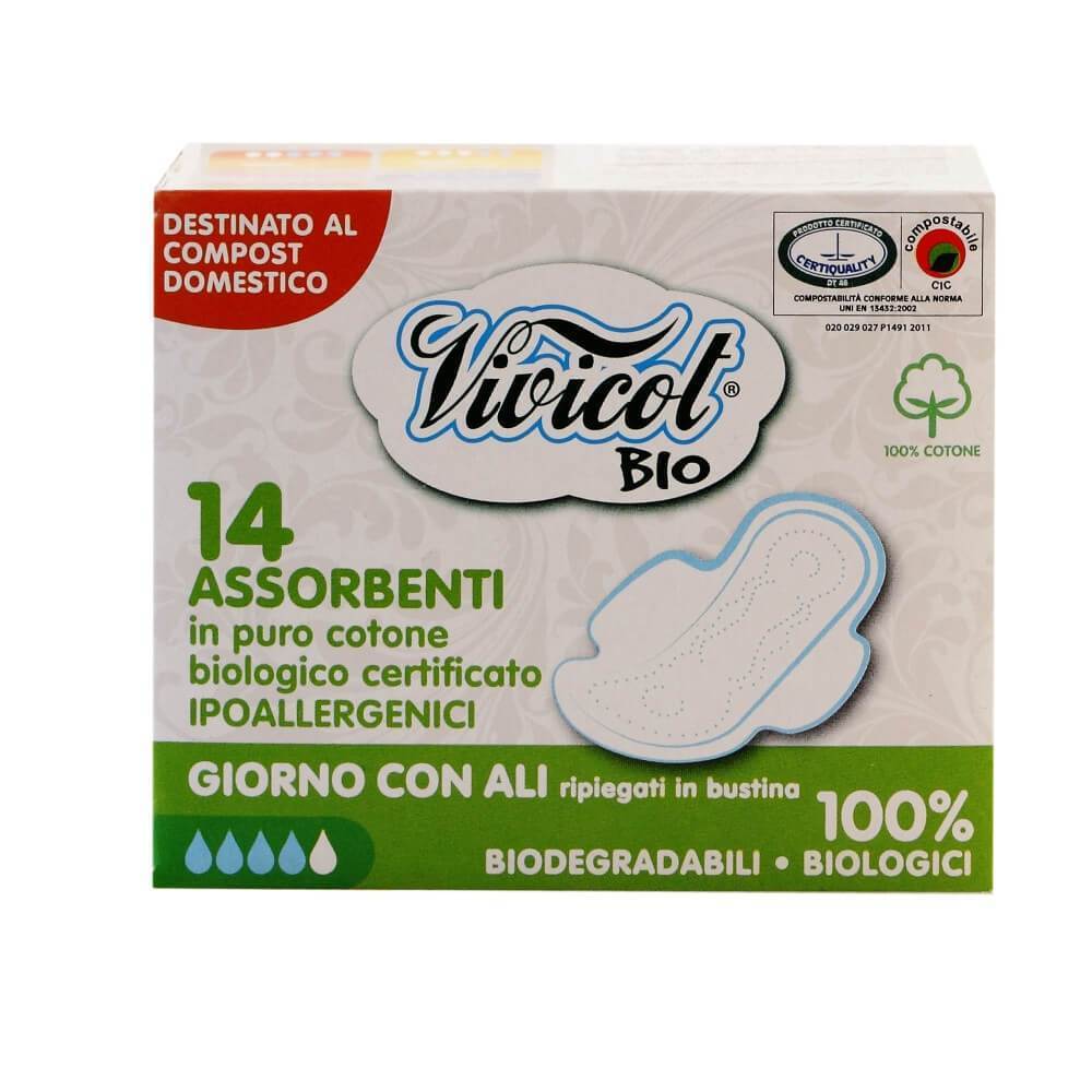 Absorbante de zi cu aripioare Vivicot din bumbac organic, bio, 14 buc - Republica BIO