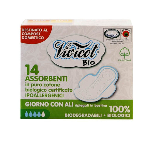 Absorbante de zi cu aripioare Vivicot din bumbac organic, bio, 14 buc - Republica BIO