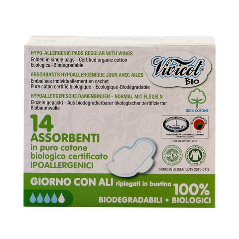 Absorbante de zi cu aripioare Vivicot din bumbac organic, bio, 14 buc - Republica BIO