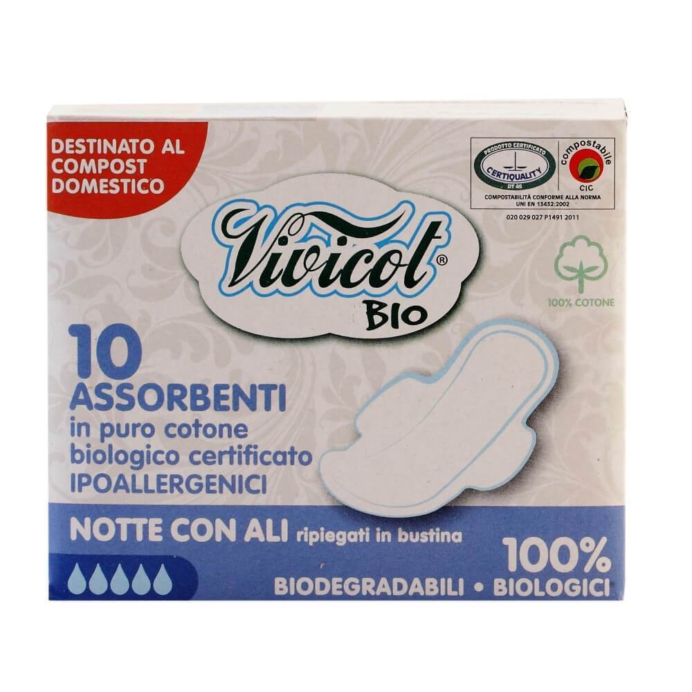 Absorbante de noapte cu aripioare VIvicot din bumbac organic, bio, 10 buc - Republica BIO