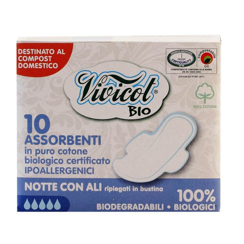 Absorbante de noapte cu aripioare VIvicot din bumbac organic, bio, 10 buc - Republica BIO