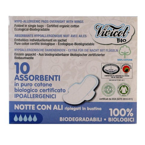 Absorbante de noapte cu aripioare VIvicot din bumbac organic, bio, 10 buc - Republica BIO