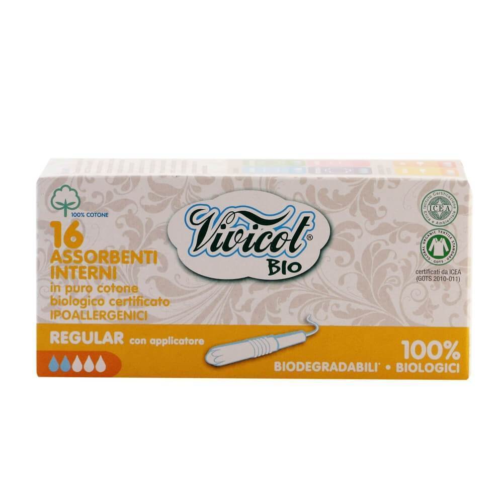 Absorbante interne (2 picaturi) Vivicot din bumbac organic, cu aplicator, bio, 16 buc - Republica BIO